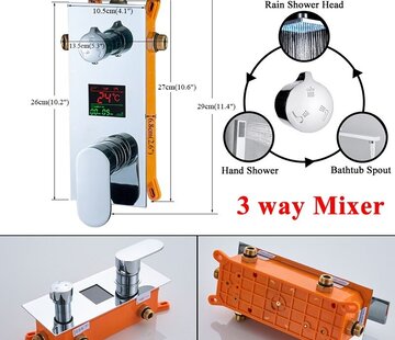VALISA Inbouw digitaal LED display mengkraan Chroom 3 weg