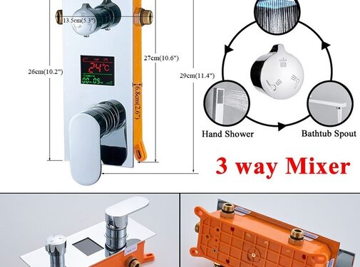 VALISA Inbouw digitaal LED display mengkraan Chroom 3 weg