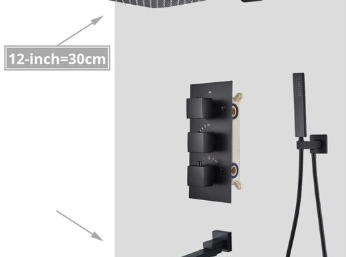 VALISA Thermostaat regendouche systeem met bad uitloop Zwart 30cm douchekop muur