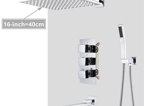VALISA Thermostaat regendouche systeem met bad uitloop Chroom 40cm douchekop muur