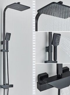 VALISA Brede regendouche met thermostaat en waterval uitloop zwart