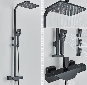 VALISA Brede regendouche met thermostaat en waterval uitloop zwart