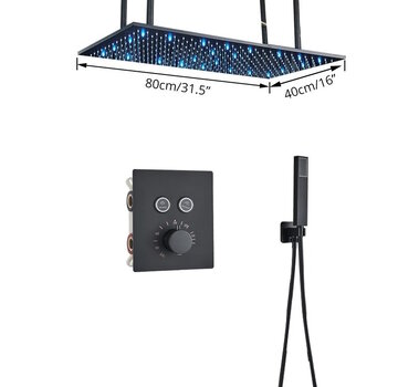 VALISA Douchekraan thermostatisch inbouw 2-Weg met grote LED 80x40cm hangende douchekop en handdouche