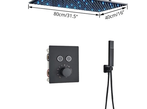 VALISA Douchekraan thermostatisch inbouw 2-Weg met grote LED 80x40cm hangende douchekop en handdouche