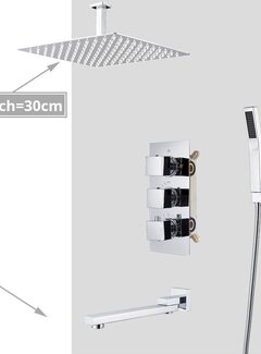 VALISA Thermostaat regendouche systeem met bad uitloop Chroom 30cm douchekop plafond