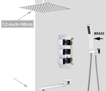 VALISA Thermostaat regendouche systeem met bad uitloop Chroom 30cm douchekop plafond