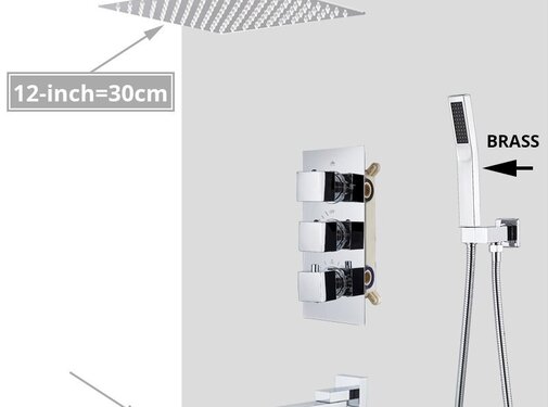 VALISA Thermostaat regendouche systeem met bad uitloop Chroom 30cm douchekop plafond