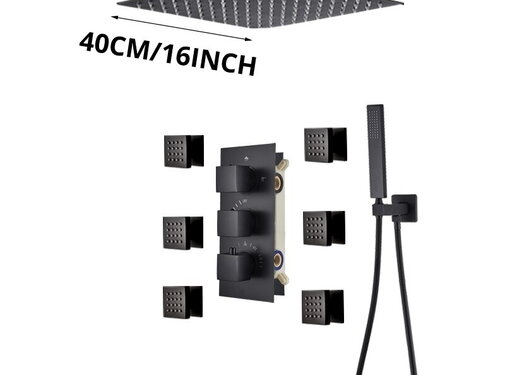 VALISA Thermostaat regendouche systeem met 6 massage bodyjets zwart 40cm plafond
