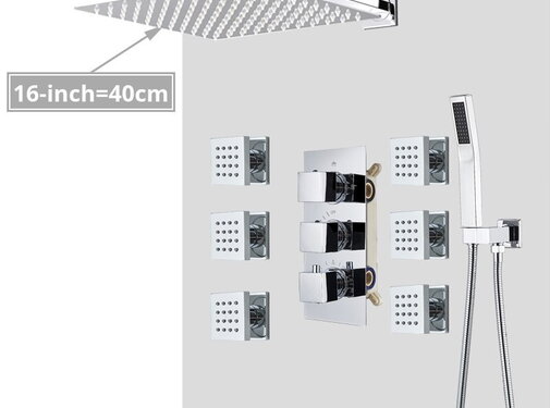 VALISA Thermostaat regendouche systeem met 6 massage bodyjets chroom 40cm muur