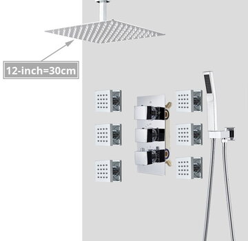 VALISA Thermostaat regendouche systeem met 6 massage bodyjets chroom 30cm plafond