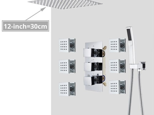VALISA Thermostaat regendouche systeem met 6 massage bodyjets chroom 30cm plafond