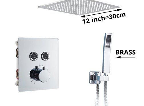 VALISA Luxe thermostaat inbouw douche kraan wand regendouche set geborsteld nikkel 2 weg 30CM Plafond