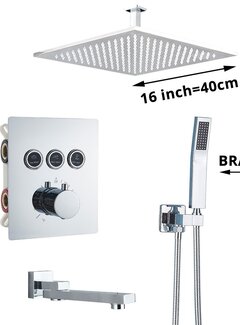 VALISA Luxe thermostaat inbouw douche kraan plafond regendouche set geborsteld nikkel 3 weg 40CM Plafond