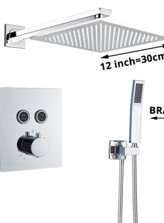 VALISA Luxe thermostaat inbouw douche kraan plafond regendouche set geborsteld nikkel 2 Weg 30CM muur