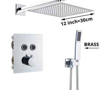 VALISA Luxe thermostaat inbouw douche kraan plafond regendouche set geborsteld nikkel 2 Weg 30CM muur