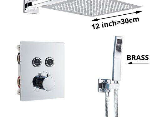 VALISA Luxe thermostaat inbouw douche kraan plafond regendouche set geborsteld nikkel 2 Weg 30CM muur