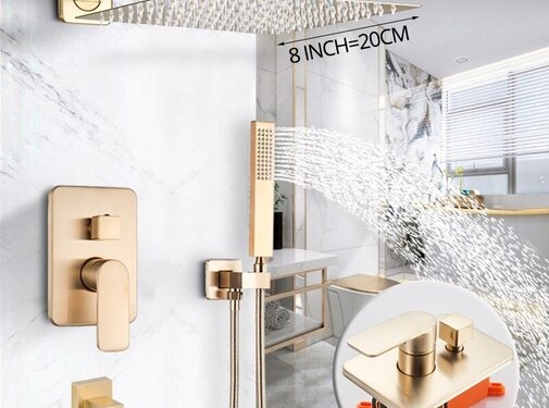 VALISA Regendouche inbouw Set Met Handdouche Geborsteld Goud 3-weg- 20CM