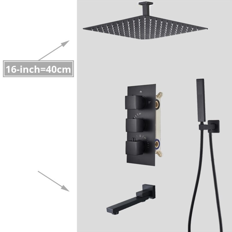 Shop nu deze Thermostaat regendouche systeem met bad uitloop Zwart 40cm douchekop Plafond op Valisa.nl