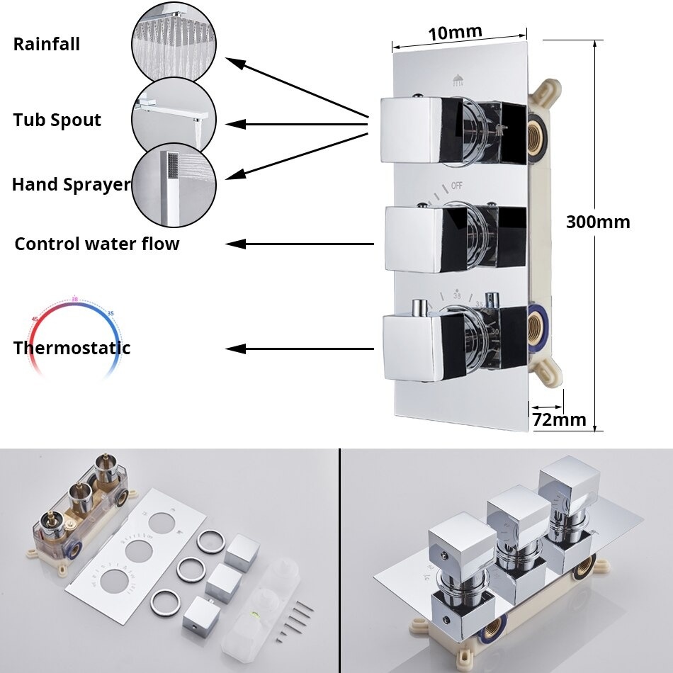Shop nu deze Thermostaat regendouche systeem met bad uitloop Zwart 40cm douchekop Plafond op Valisa.nl