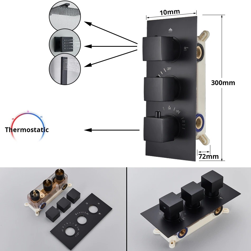 Shop nu deze Thermostaat regendouche systeem met bad uitloop Zwart 40cm douchekop Plafond op Valisa.nl