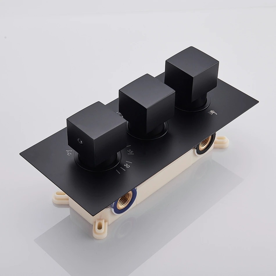 Shop nu deze Thermostaat regendouche systeem met bad uitloop Zwart 40cm douchekop Plafond op Valisa.nl