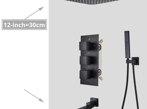 VALISA Thermostaat regendouche systeem met bad uitloop Zwart 30cm douchekop plafond
