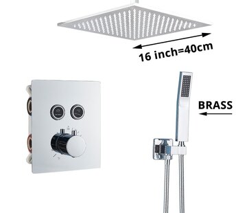 VALISA Luxe thermostaat inbouw douche kraan wand regendouche set geborsteld nikkel 2 weg 40CM Plafond