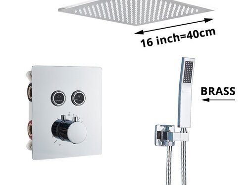 VALISA Luxe thermostaat inbouw douche kraan wand regendouche set geborsteld nikkel 2 weg 40CM Plafond