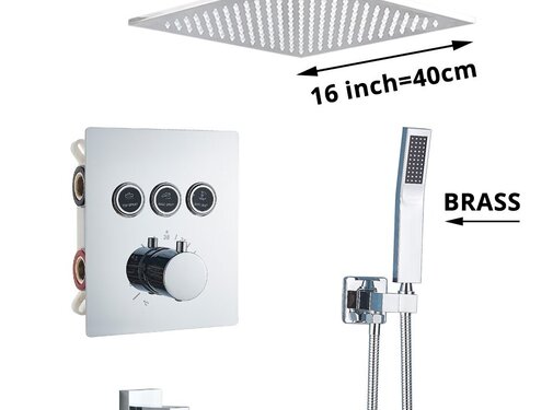 VALISA Luxe thermostaat inbouw douche kraan plafond regendouche set geborsteld nikkel 3 weg 40CM Plafond
