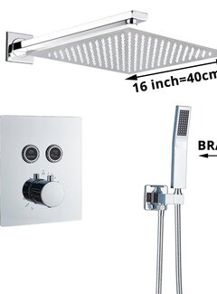 VALISA Luxe thermostaat inbouw douche kraan plafond regendouche set geborsteld nikkel 2 Weg 40CM muur