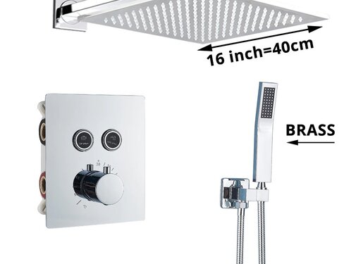 VALISA Luxe thermostaat inbouw douche kraan plafond regendouche set geborsteld nikkel 2 Weg 40CM muur