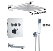 VALISA Luxe thermostaat inbouw douche kraan plafond regendouche set geborsteld nikkel 3 weg 30CM muur