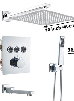 VALISA Luxe thermostaat inbouw douche kraan plafond regendouche set geborsteld nikkel 3 weg 40CM muur