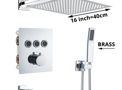 VALISA Luxe thermostaat inbouw douche kraan plafond regendouche set geborsteld nikkel 3 weg 40CM muur