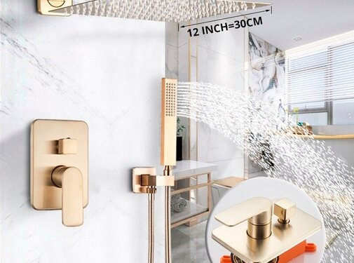 VALISA Regendouche inbouw Set Met Handdouche Geborsteld Goud 2-weg- 30CM