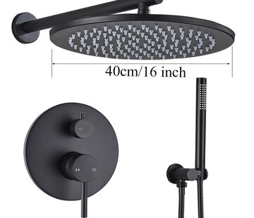 VALISA Zwarte Inbouw Douche Set Badkamer Kraan Douche 40cm muur