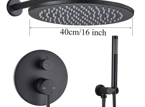 VALISA Zwarte Inbouw Douche Set Badkamer Kraan Douche 40cm muur