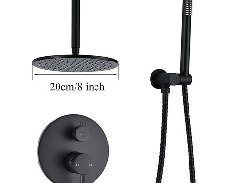 VALISA Zwarte Inbouw Douche Set Badkamer Kraan Douche 20cm Plafond