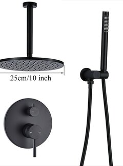 VALISA Zwarte Inbouw Douche Set Badkamer Kraan Douche 25cm Plafond