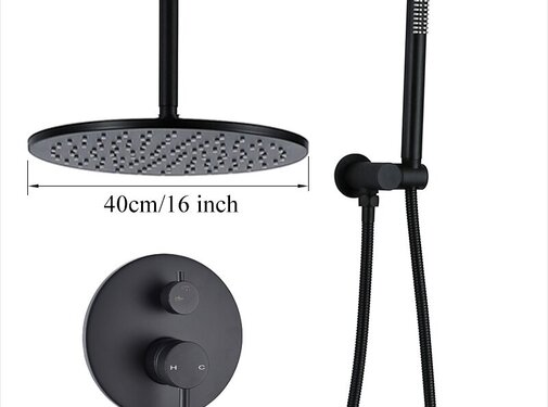 VALISA Zwarte Inbouw Douche Set Badkamer Kraan Douche 40cm Plafond