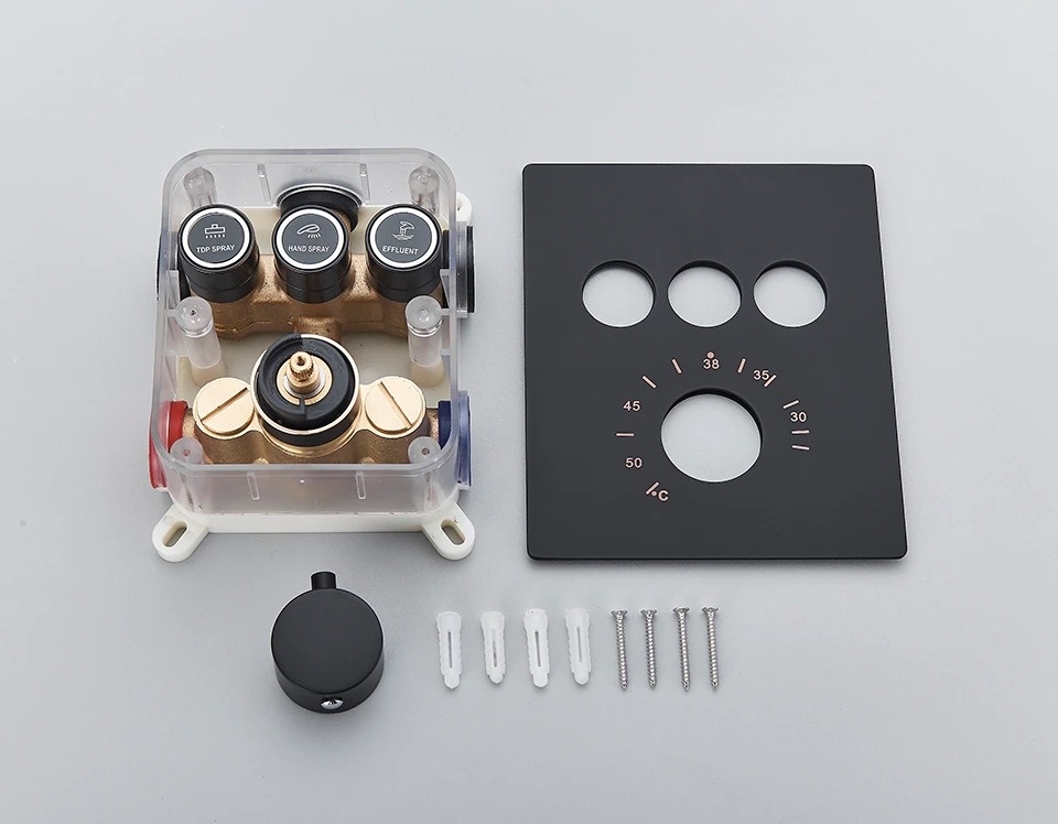 Shop nu deze Luxe thermostatische regendouche wand kraan bad douche set zwart D 3weg 40cm muur op Valisa.nl