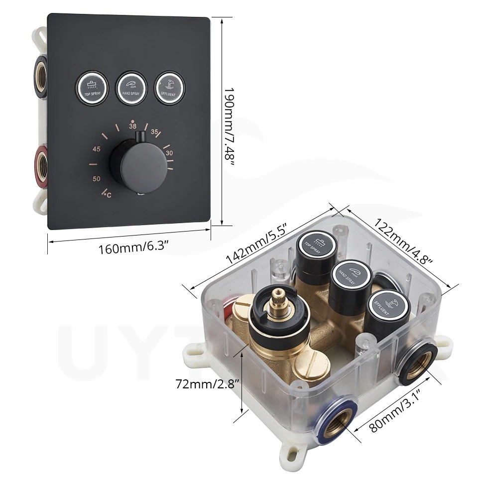 Shop nu deze Luxe thermostatische regendouche wand kraan bad douche set zwart D 3weg 40cm muur op Valisa.nl