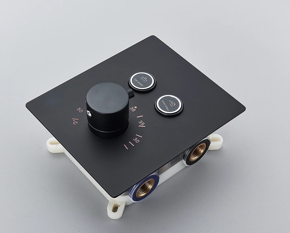 Shop nu deze Luxe thermostatische regendouche wand kraan bad douche set zwart D 3weg 40cm muur op Valisa.nl