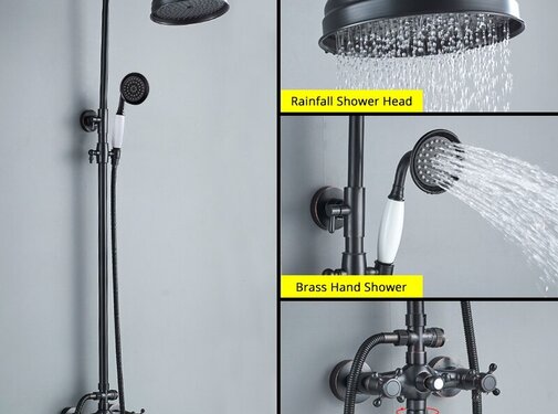 VALISA Douche kraan set 8 inch regenval zwart brons B