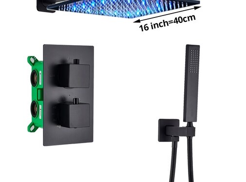 VALISA Thermostaat douchekraan regendouche mat zwart inbouw LED Muur 40cm 2weg