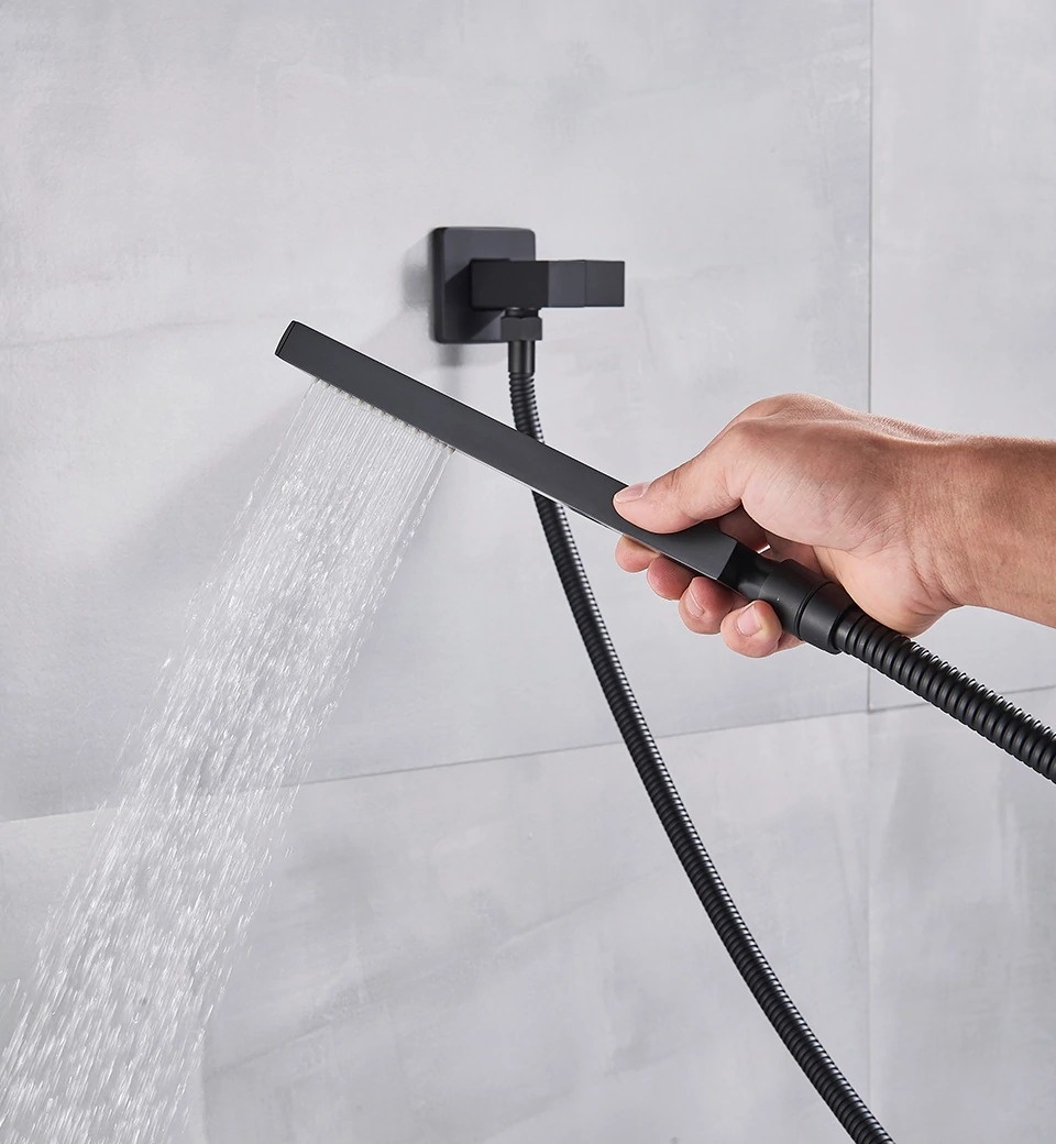 Shop nu deze Thermostaat douchekraan regendouche mat zwart inbouw LED Muur 25cm 2weg op Valisa.nl