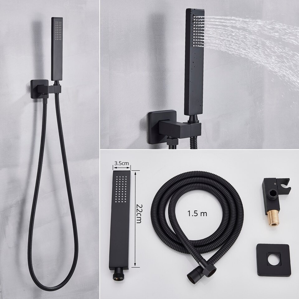 Shop nu deze Thermostaat douchekraan regendouche mat zwart inbouw LED Muur 25cm 2weg op Valisa.nl