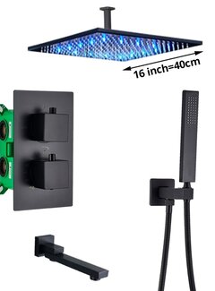 VALISA Thermostaat douchekraan regendouche mat zwart inbouw LED Plafond 40cm 3 weg