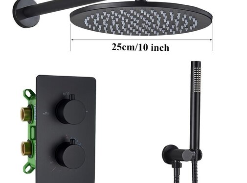 VALISA Messing Zwart Thermostaat inbouw Douche Kraan Regen douchekop 25cm