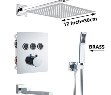 VALISA Luxe thermostaat inbouw douche kraan wand regendouche set chroom 3 weg 30cm muur